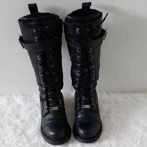 Automate Leather Women’s Black Tall Knee High Motorcycle Boots 6 Pirate Buckle